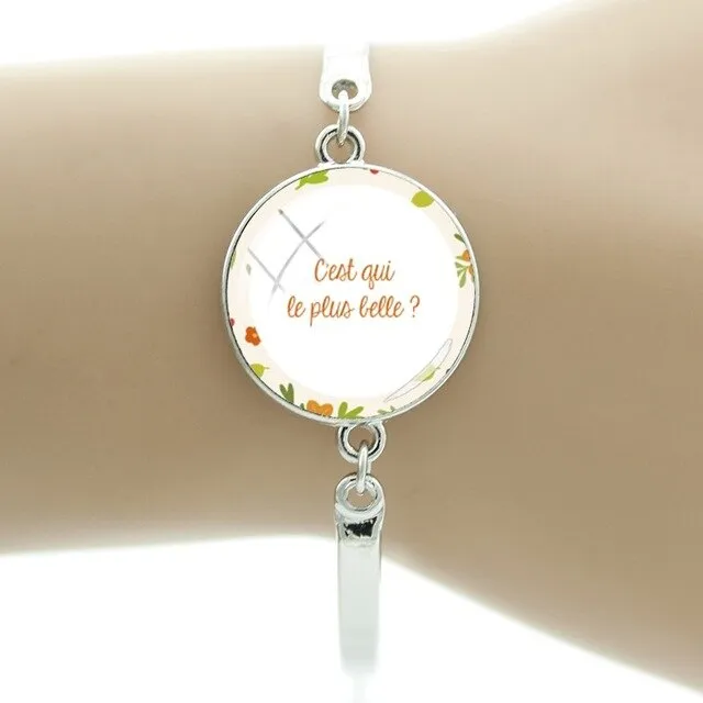 JWEIJIAO Merci maitresse Bracelet 20mm Glass Dome Super Maman Charms Chain Bangles For Mothers Teachers' Day Gift MM109