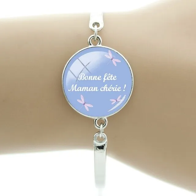 JWEIJIAO Merci maitresse Bracelet 20mm Glass Dome Super Maman Charms Chain Bangles For Mothers Teachers' Day Gift MM109