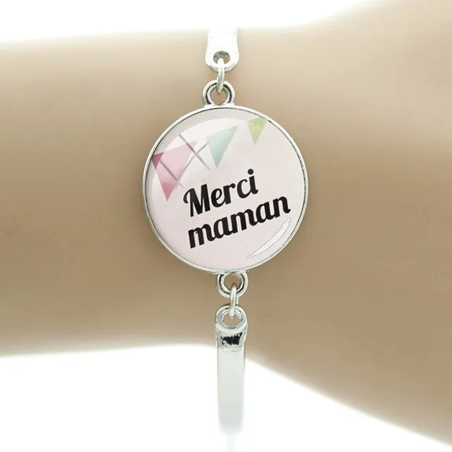 JWEIJIAO Merci maitresse Bracelet 20mm Glass Dome Super Maman Charms Chain Bangles For Mothers Teachers' Day Gift MM109