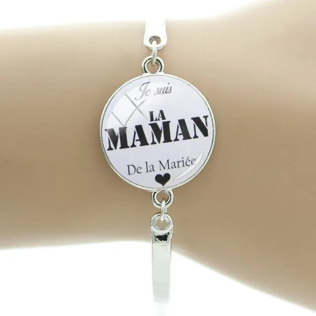 JWEIJIAO Merci maitresse Bracelet 20mm Glass Dome Super Maman Charms Chain Bangles For Mothers Teachers' Day Gift MM109