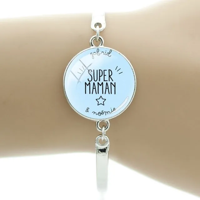 JWEIJIAO Merci maitresse Bracelet 20mm Glass Dome Super Maman Charms Chain Bangles For Mothers Teachers' Day Gift MM109