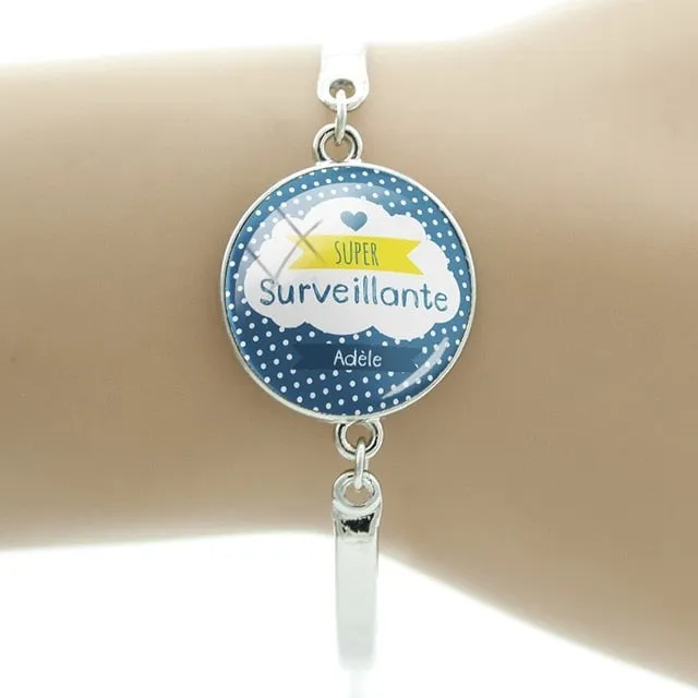 JWEIJIAO Merci maitresse Bracelet 20mm Glass Dome Super Maman Charms Chain Bangles For Mothers Teachers' Day Gift MM109