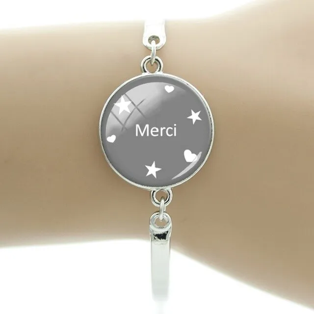 JWEIJIAO Merci maitresse Bracelet 20mm Glass Dome Super Maman Charms Chain Bangles For Mothers Teachers' Day Gift MM109