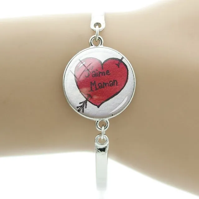 JWEIJIAO Merci maitresse Bracelet 20mm Glass Dome Super Maman Charms Chain Bangles For Mothers Teachers' Day Gift MM109