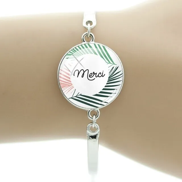 JWEIJIAO Merci maitresse Bracelet 20mm Glass Dome Super Maman Charms Chain Bangles For Mothers Teachers' Day Gift MM109