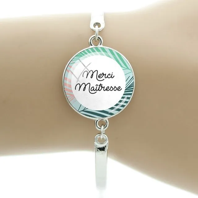 JWEIJIAO Merci maitresse Bracelet 20mm Glass Dome Super Maman Charms Chain Bangles For Mothers Teachers' Day Gift MM109