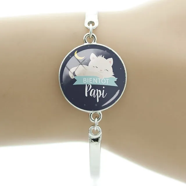 JWEIJIAO Merci maitresse Bracelet 20mm Glass Dome Super Maman Charms Chain Bangles For Mothers Teachers' Day Gift MM109