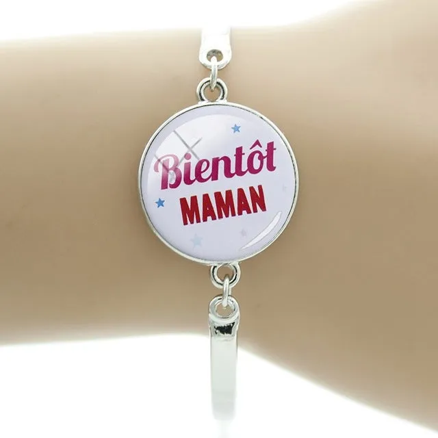 JWEIJIAO Merci maitresse Bracelet 20mm Glass Dome Super Maman Charms Chain Bangles For Mothers Teachers' Day Gift MM109
