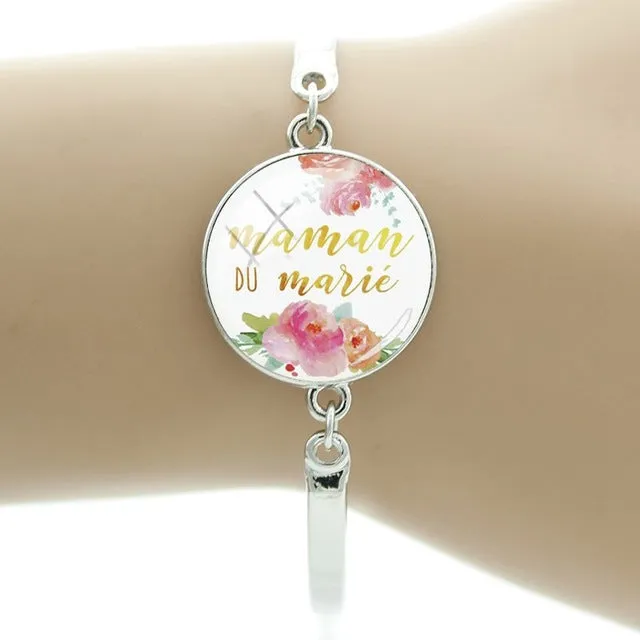 JWEIJIAO Merci maitresse Bracelet 20mm Glass Dome Super Maman Charms Chain Bangles For Mothers Teachers' Day Gift MM109