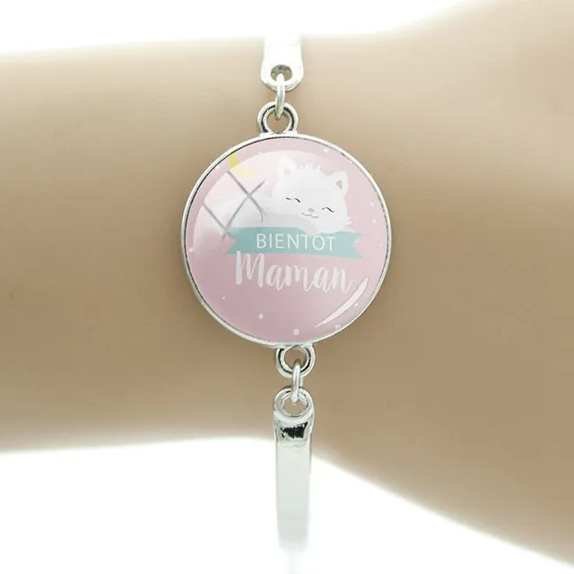 JWEIJIAO Merci maitresse Bracelet 20mm Glass Dome Super Maman Charms Chain Bangles For Mothers Teachers' Day Gift MM109