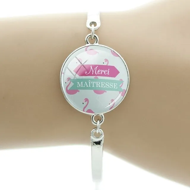 JWEIJIAO Merci maitresse Bracelet 20mm Glass Dome Super Maman Charms Chain Bangles For Mothers Teachers' Day Gift MM109