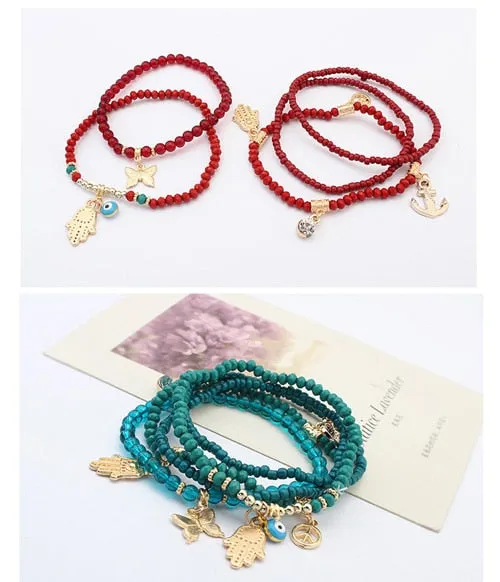 Kabbalah Fatima Hamsa Hand Blue Evil Eye Charms Bracelets  Turkish Pulseras