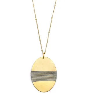 Kaia Gold Disc Drop Necklace - Gray Thread Wrapped
