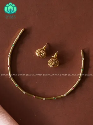 Kids friendly simple stone hasli - stylish and minimal elegant neckwear with earrings- Zivara Fashion