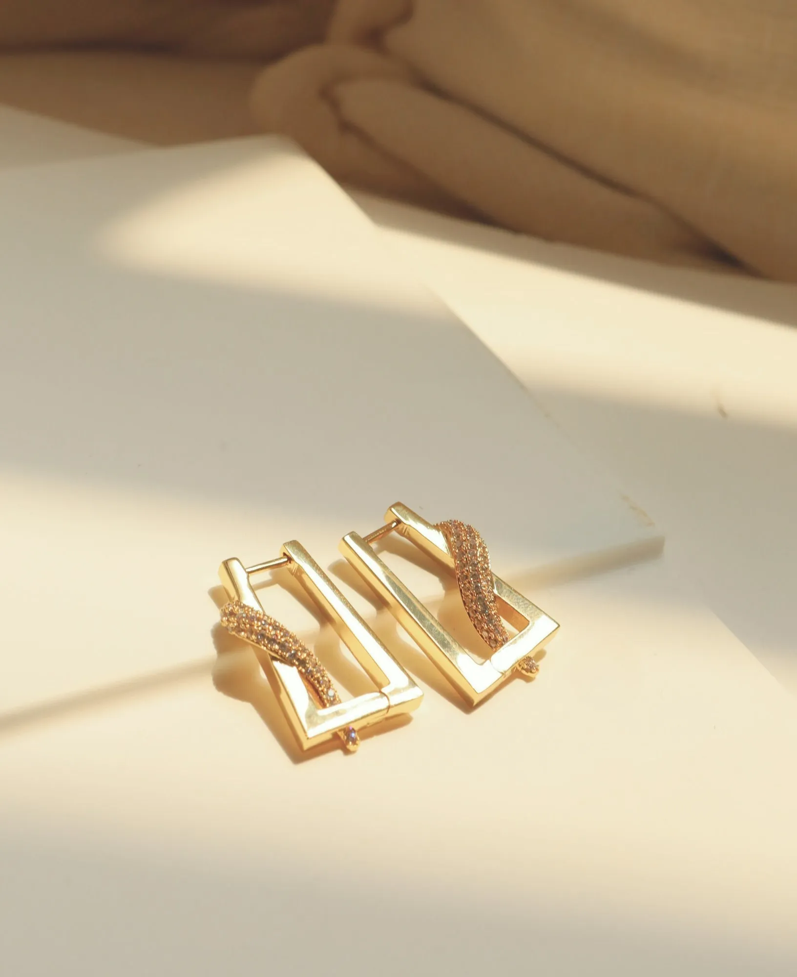 Kim CZ Pave Rectangle Hoop Earrings