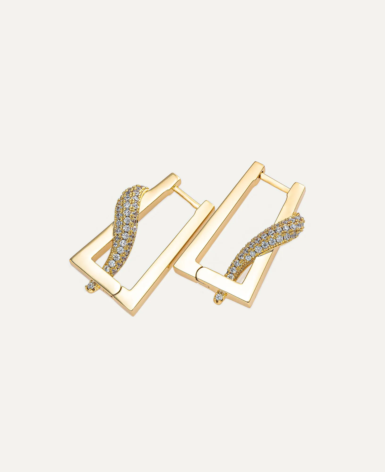Kim CZ Pave Rectangle Hoop Earrings