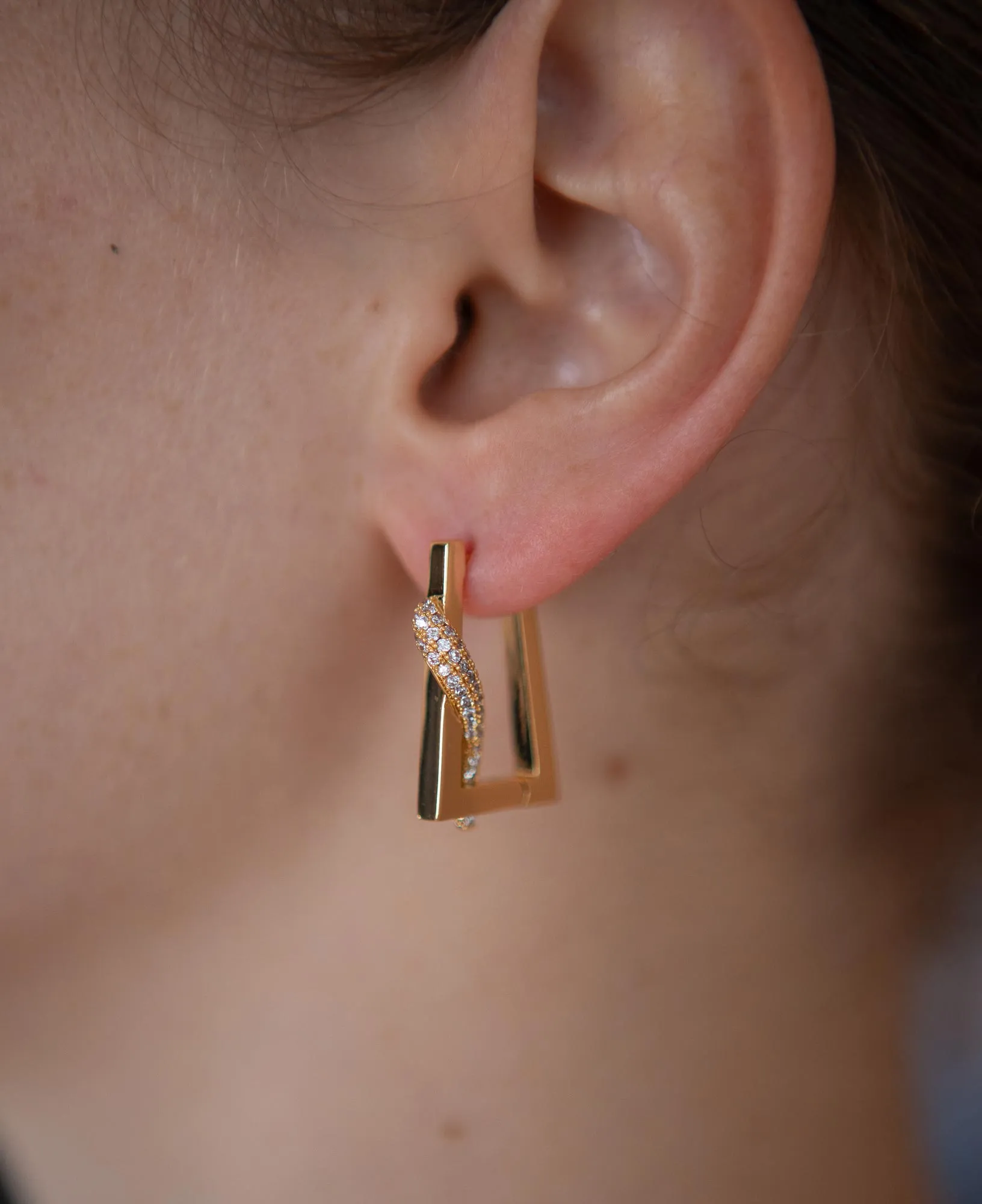 Kim CZ Pave Rectangle Hoop Earrings
