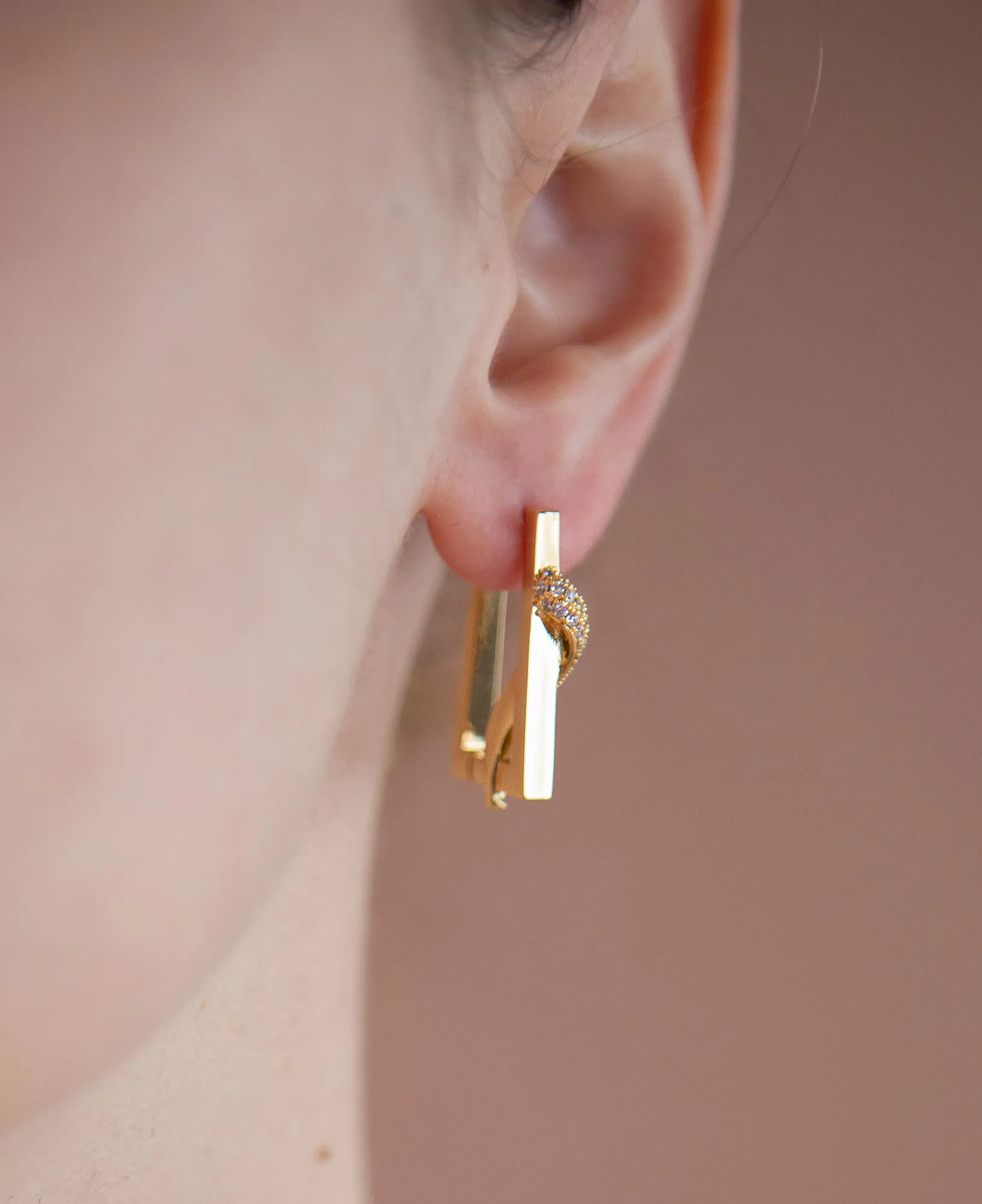 Kim CZ Pave Rectangle Hoop Earrings