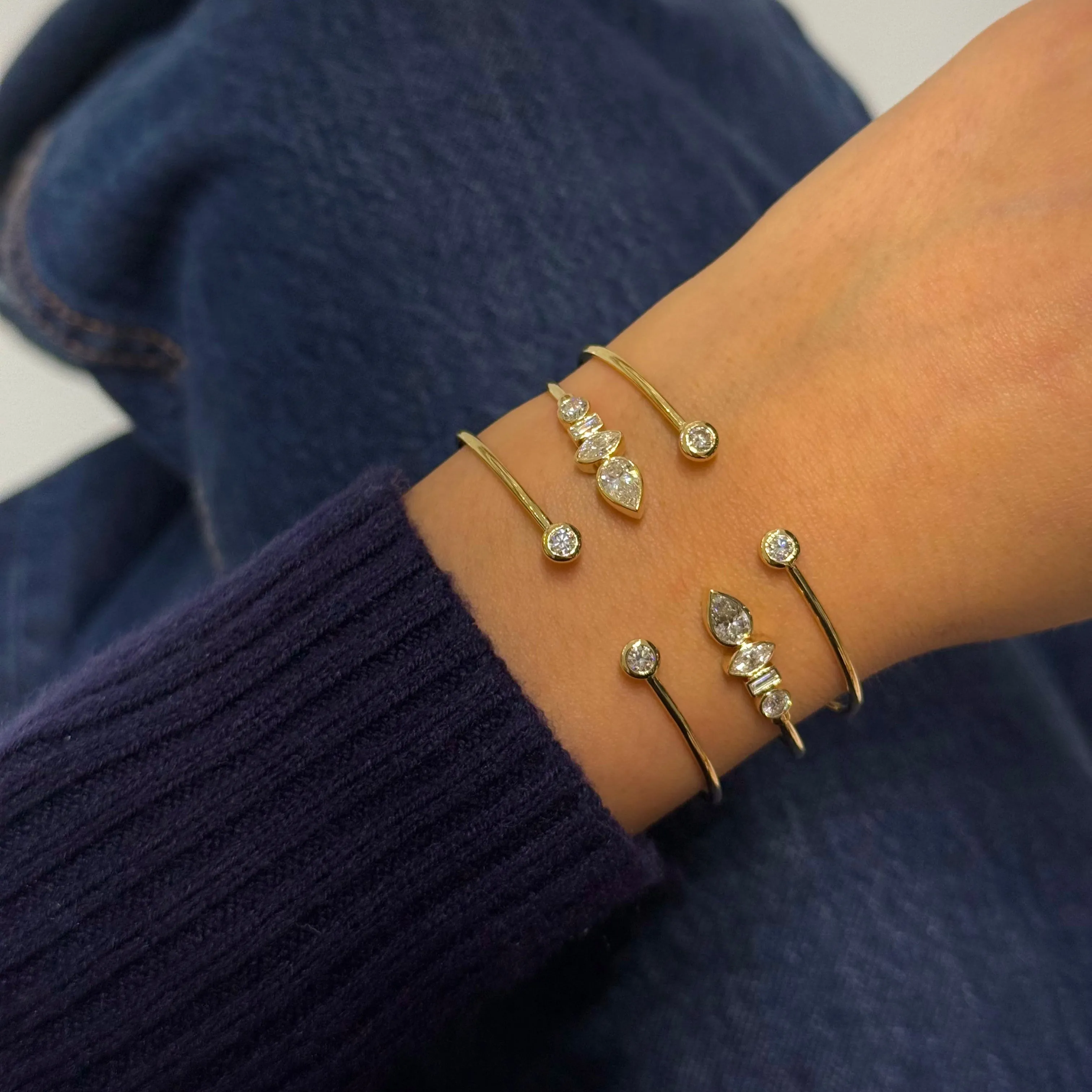 Lab Grown Diamond Bezel Multi Shape Open Bangle 14K