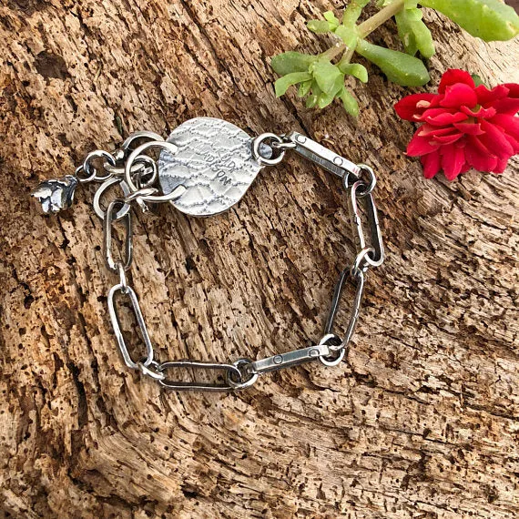 Labradorite and succulent hand stamped chain sterling silver bracelet