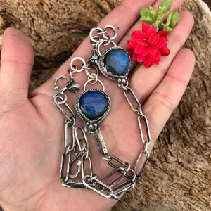Labradorite and succulent hand stamped chain sterling silver bracelet