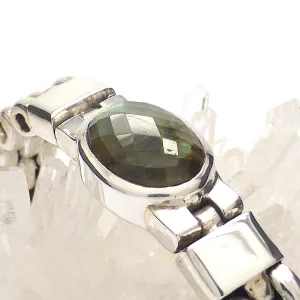 Labradorite Bracelet, Faceted Oval, Heavy Links, 925 Sterlng Silver