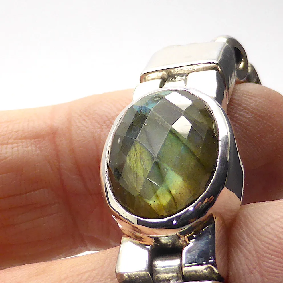 Labradorite Bracelet, Faceted Oval, Heavy Links, 925 Sterlng Silver