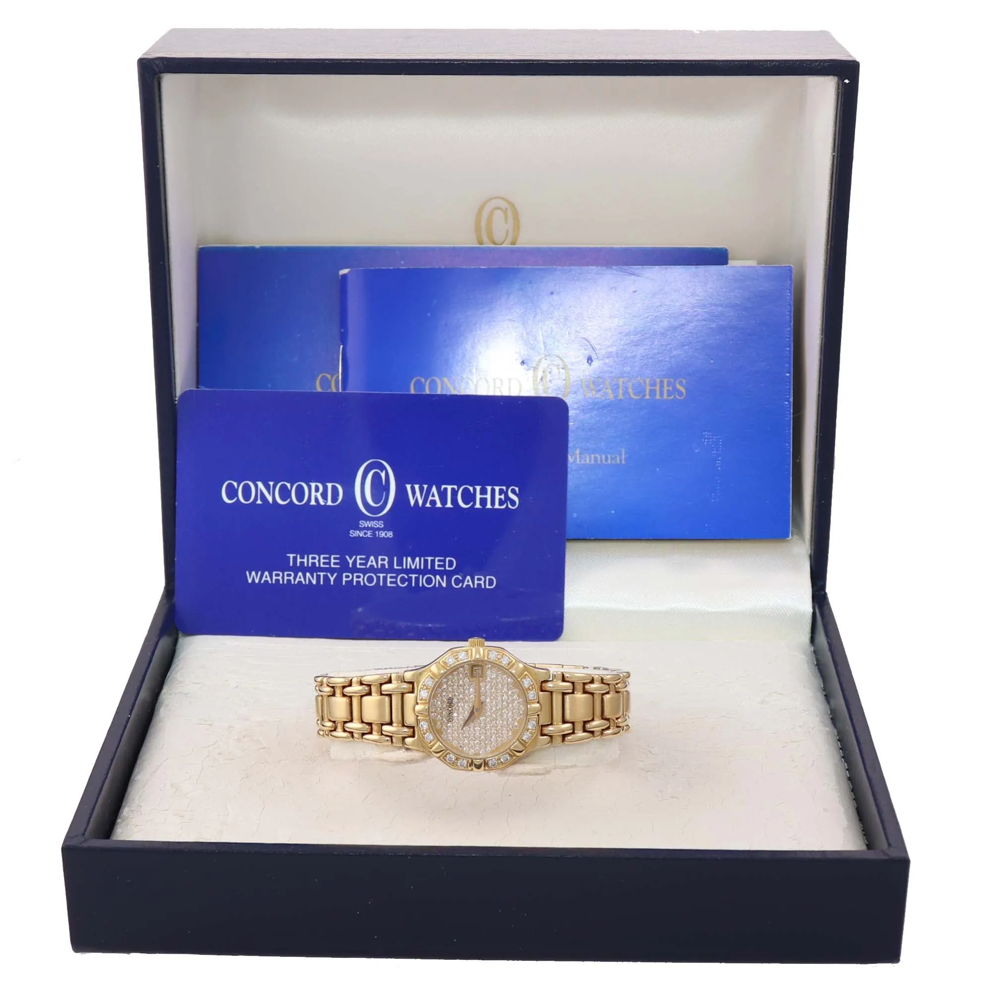 Ladies Concord Saratoga 18k Yellow Gold Diamond Quartz 23mm Watch 51-73-287