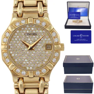 Ladies Concord Saratoga 18k Yellow Gold Diamond Quartz 23mm Watch 51-73-287