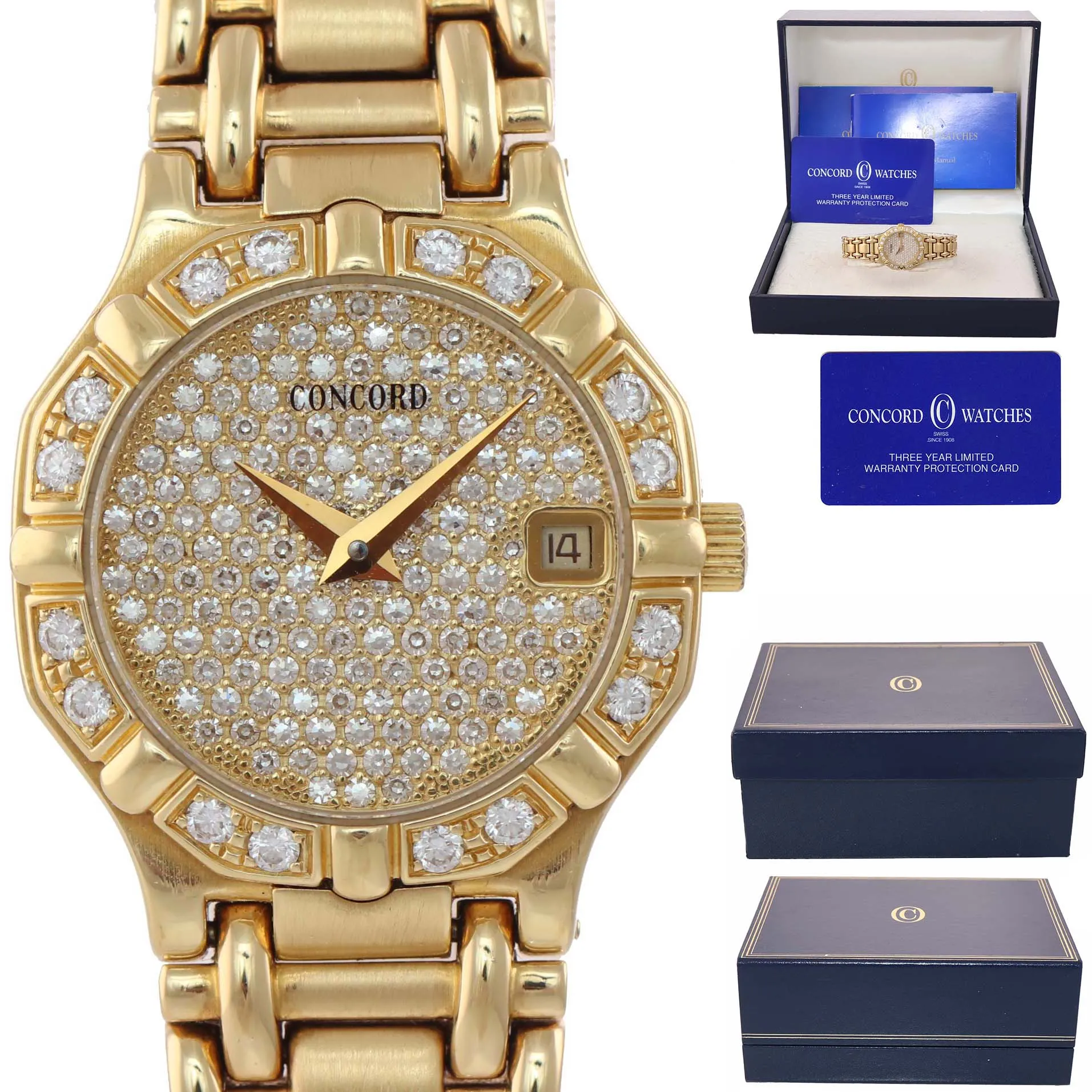 Ladies Concord Saratoga 18k Yellow Gold Diamond Quartz 23mm Watch 51-73-287