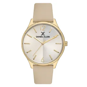 Ladies Gold Case & White Dial Watch With Nude Leather Strap