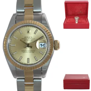 Ladies Rolex DateJust 79173 Champagne Oyster Two-Tone Gold 26mm Watch Box