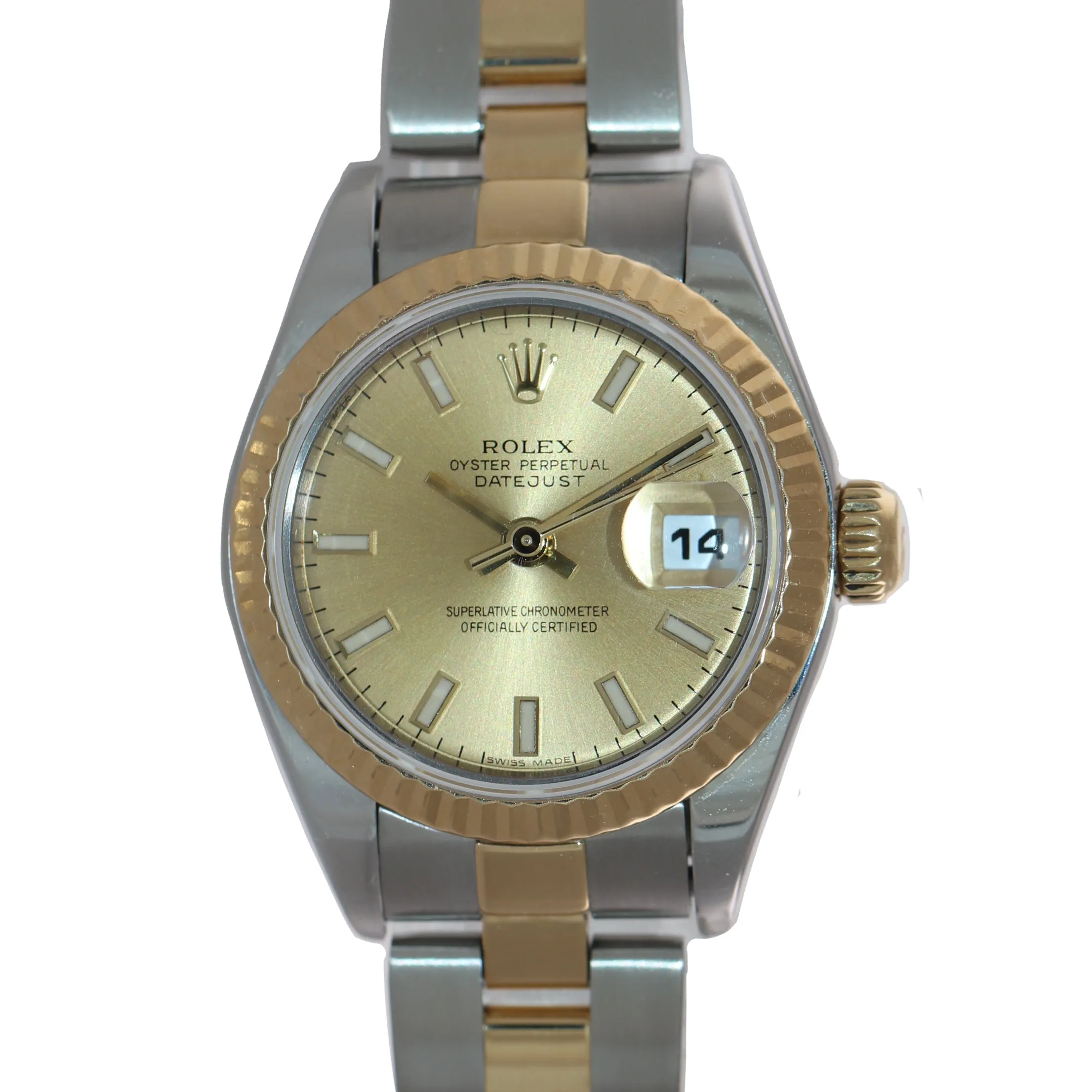 Ladies Rolex DateJust 79173 Champagne Oyster Two-Tone Gold 26mm Watch Box
