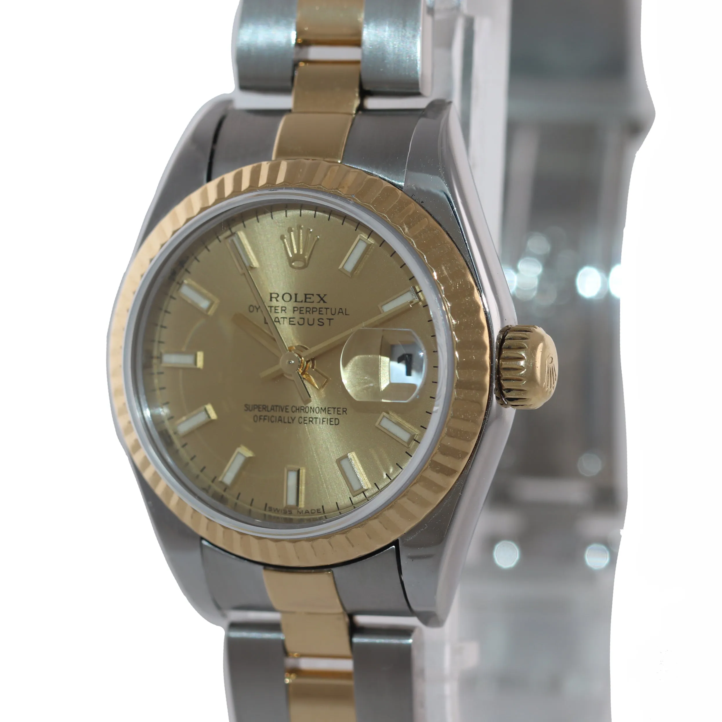 Ladies Rolex DateJust 79173 Champagne Oyster Two-Tone Gold 26mm Watch Box