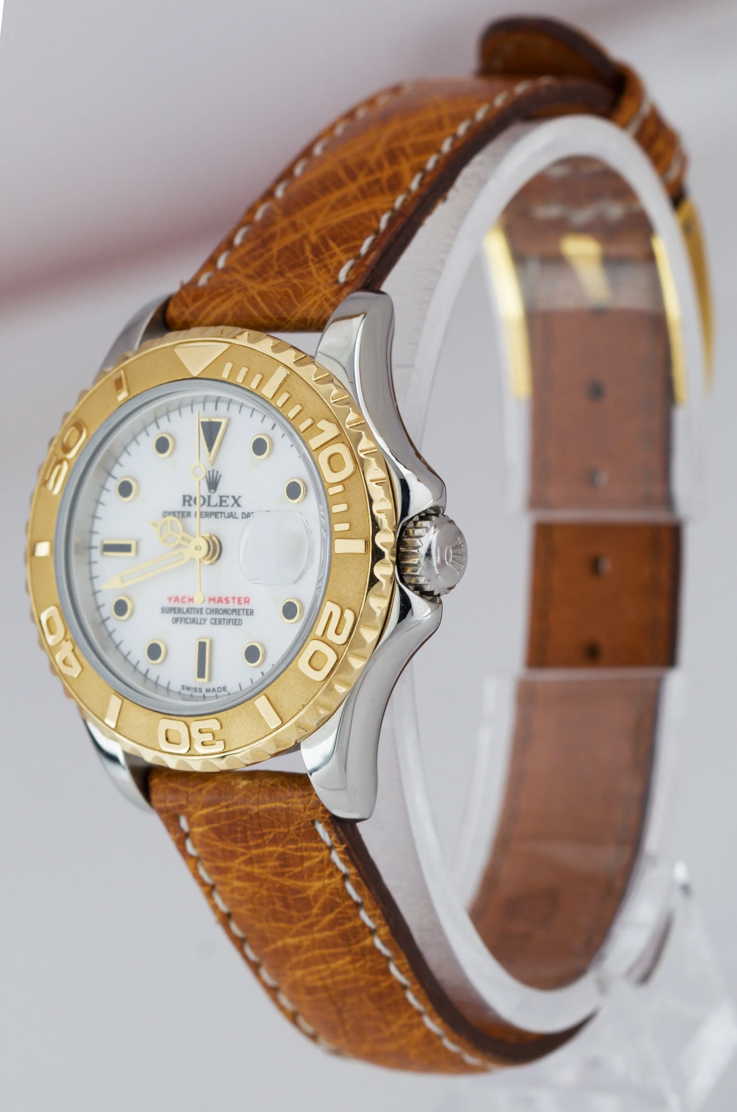 Ladies Rolex Yacht-Master 29mm 18K Gold Two-Tone White Stainless Watch 169623