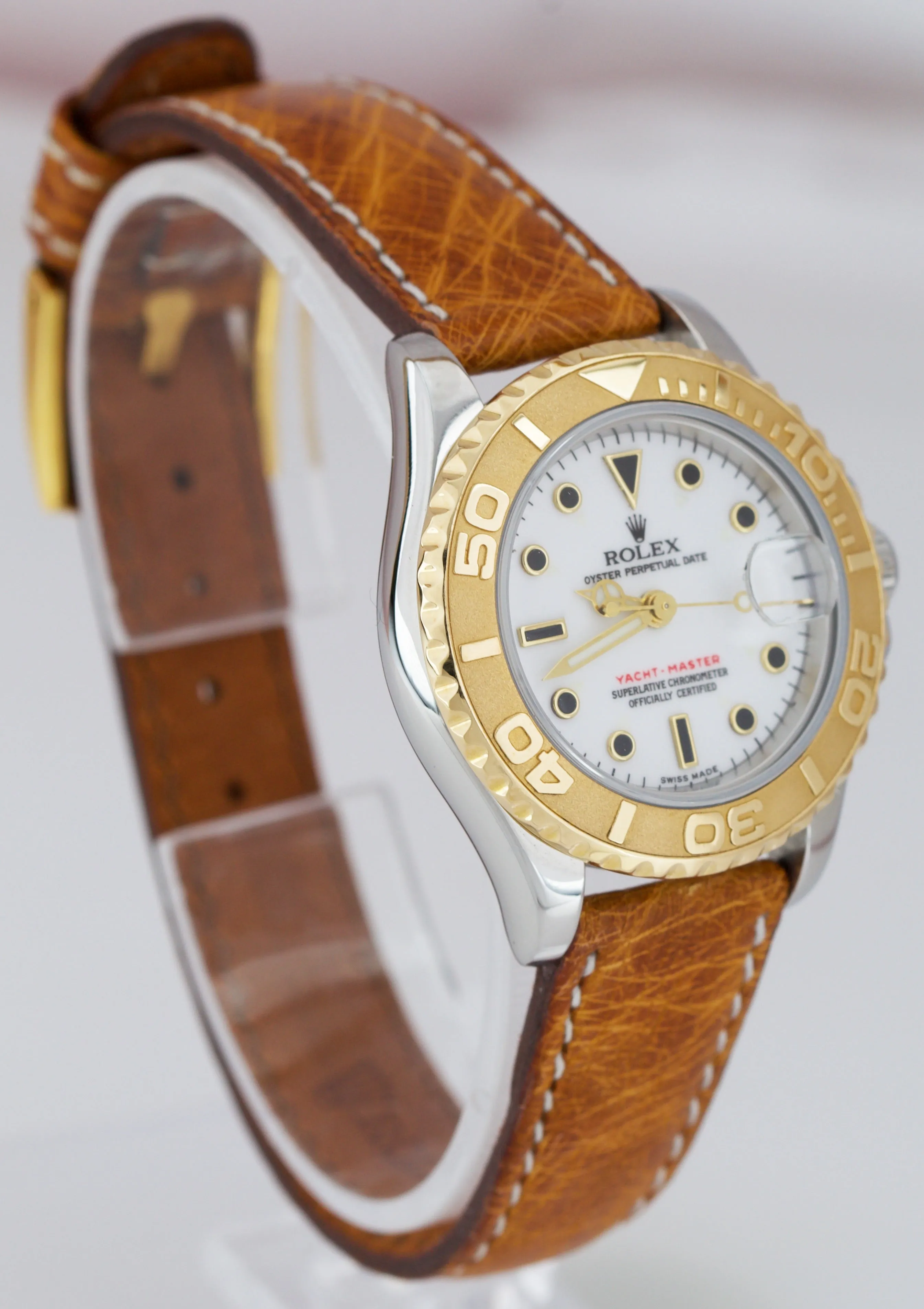 Ladies Rolex Yacht-Master 29mm 18K Gold Two-Tone White Stainless Watch 169623