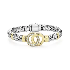 LAGOS Signature Caviar Two-Tone Interlocking Diamond Caviar Bracelet, 9mm