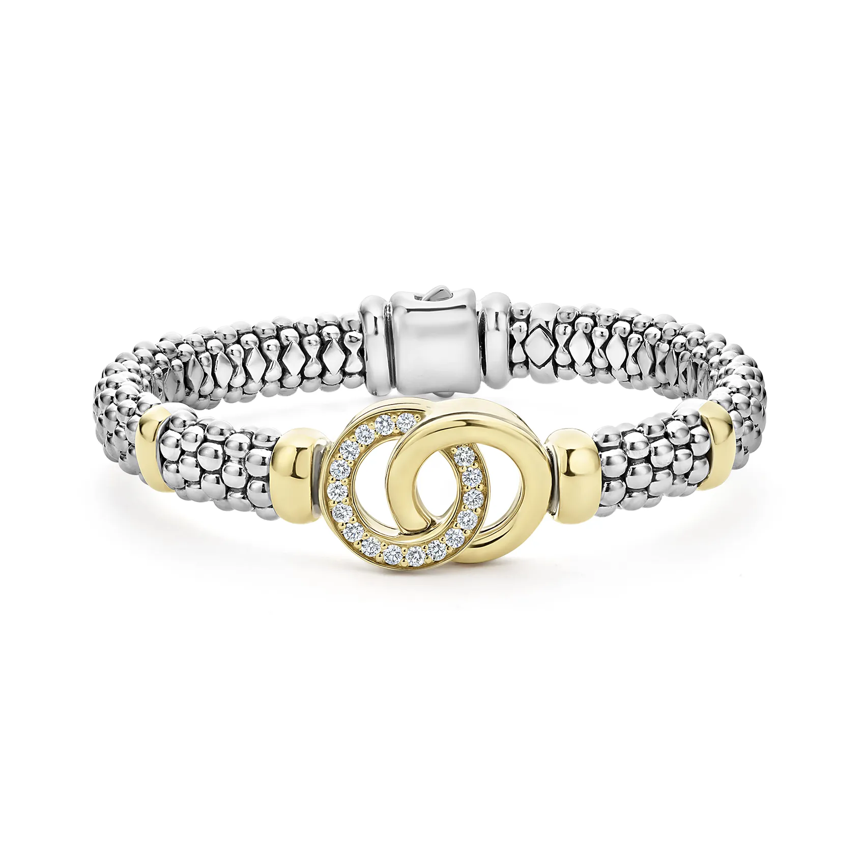 LAGOS Signature Caviar Two-Tone Interlocking Diamond Caviar Bracelet, 9mm