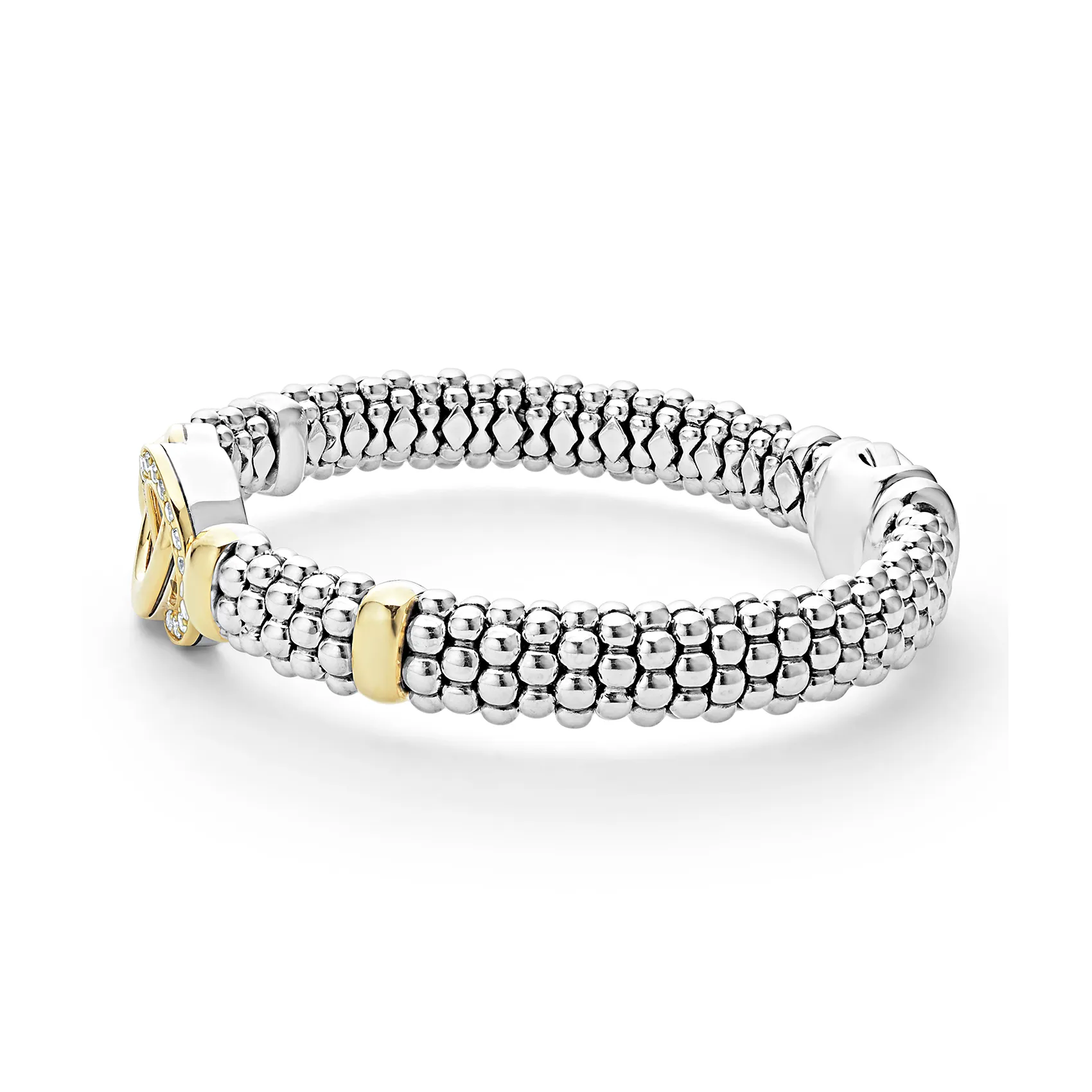 LAGOS Signature Caviar Two-Tone Interlocking Diamond Caviar Bracelet, 9mm
