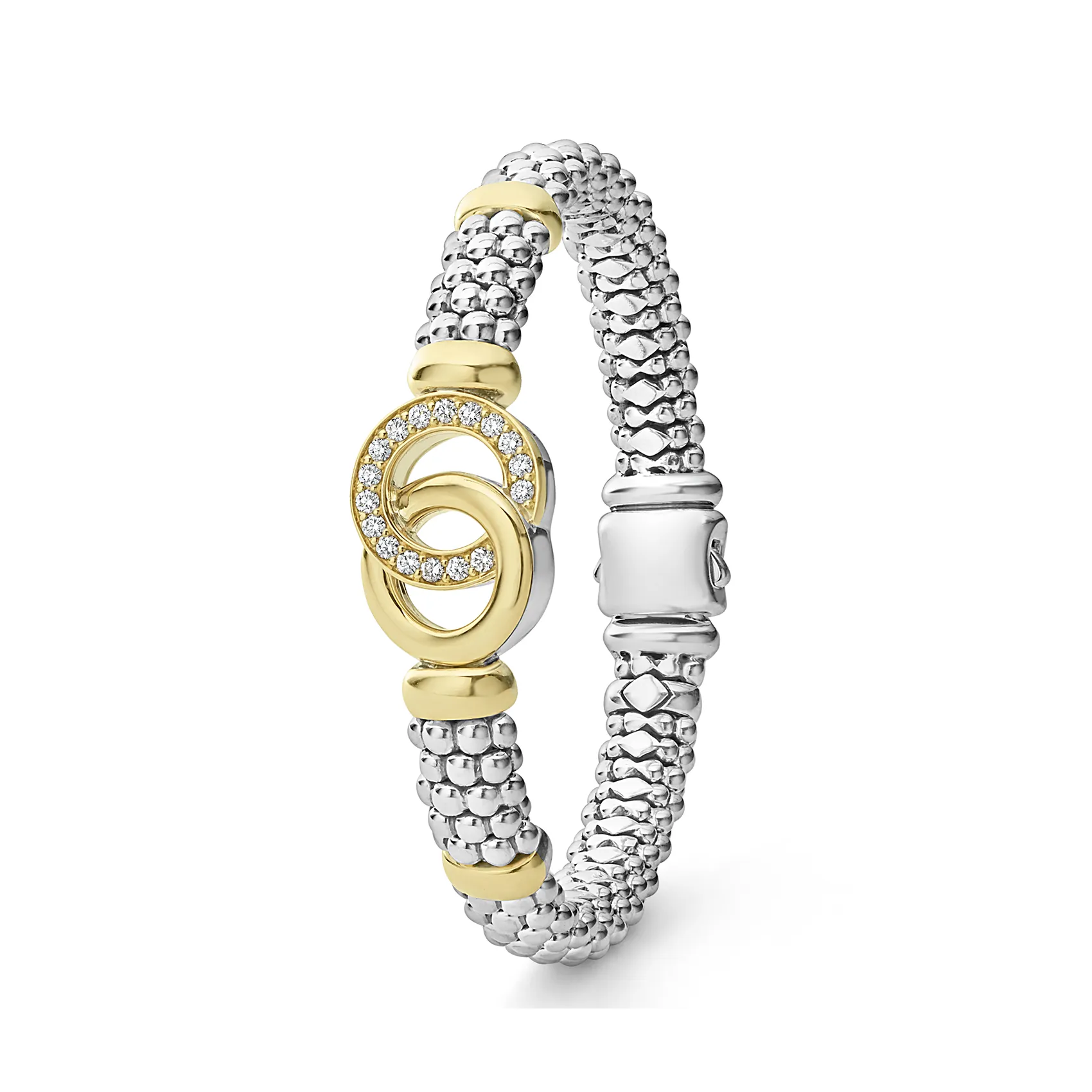 LAGOS Signature Caviar Two-Tone Interlocking Diamond Caviar Bracelet, 9mm