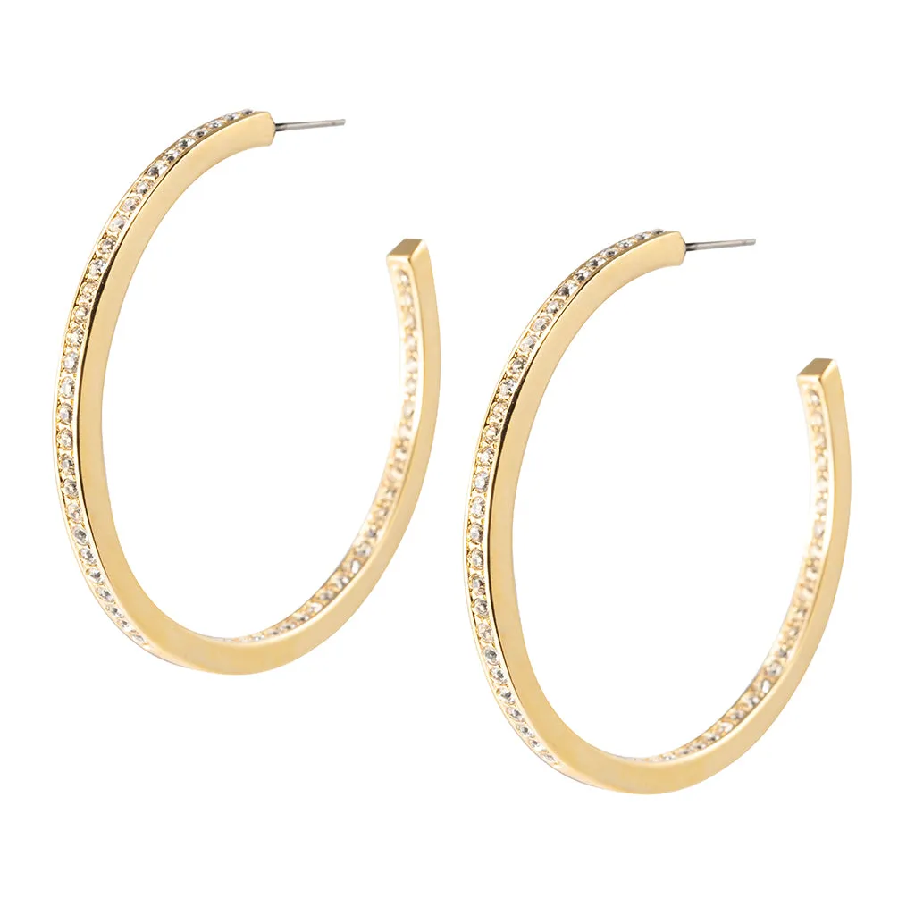 Large Goldtone Pave Hoop Earrings