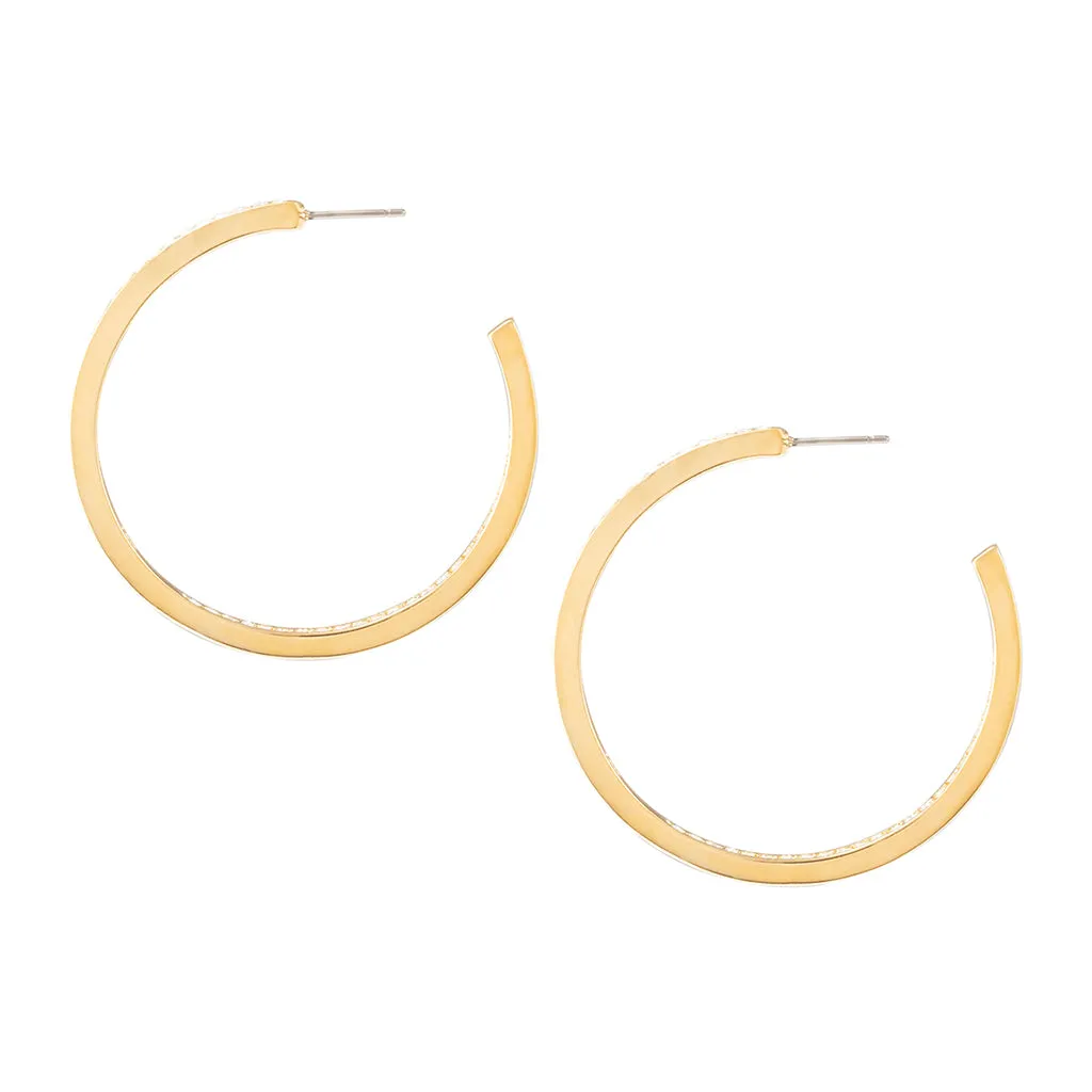 Large Goldtone Pave Hoop Earrings