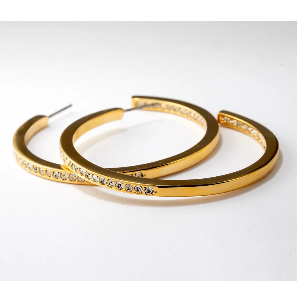 Large Goldtone Pave Hoop Earrings
