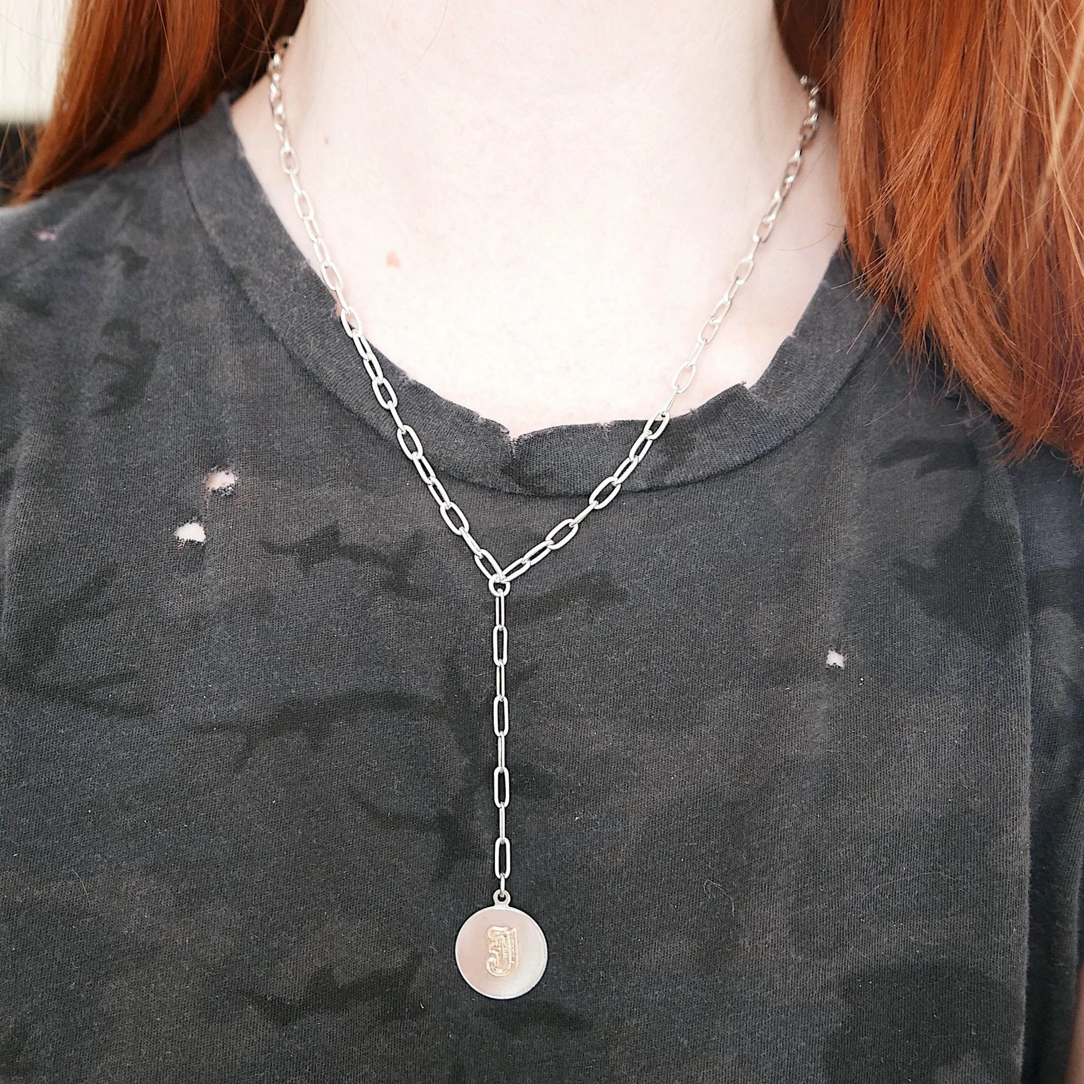 Letter Coin Chain Lariat Necklace