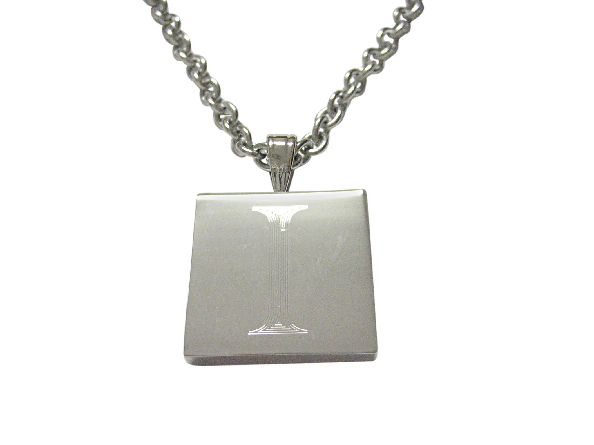 Letter I Etched Monogram Pendant Necklace