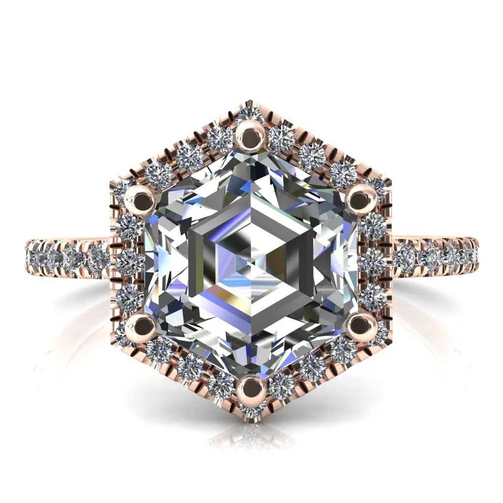 Lighthouse 8mm Hexagon Center Stone Halo 6 Prong Engagement Ring