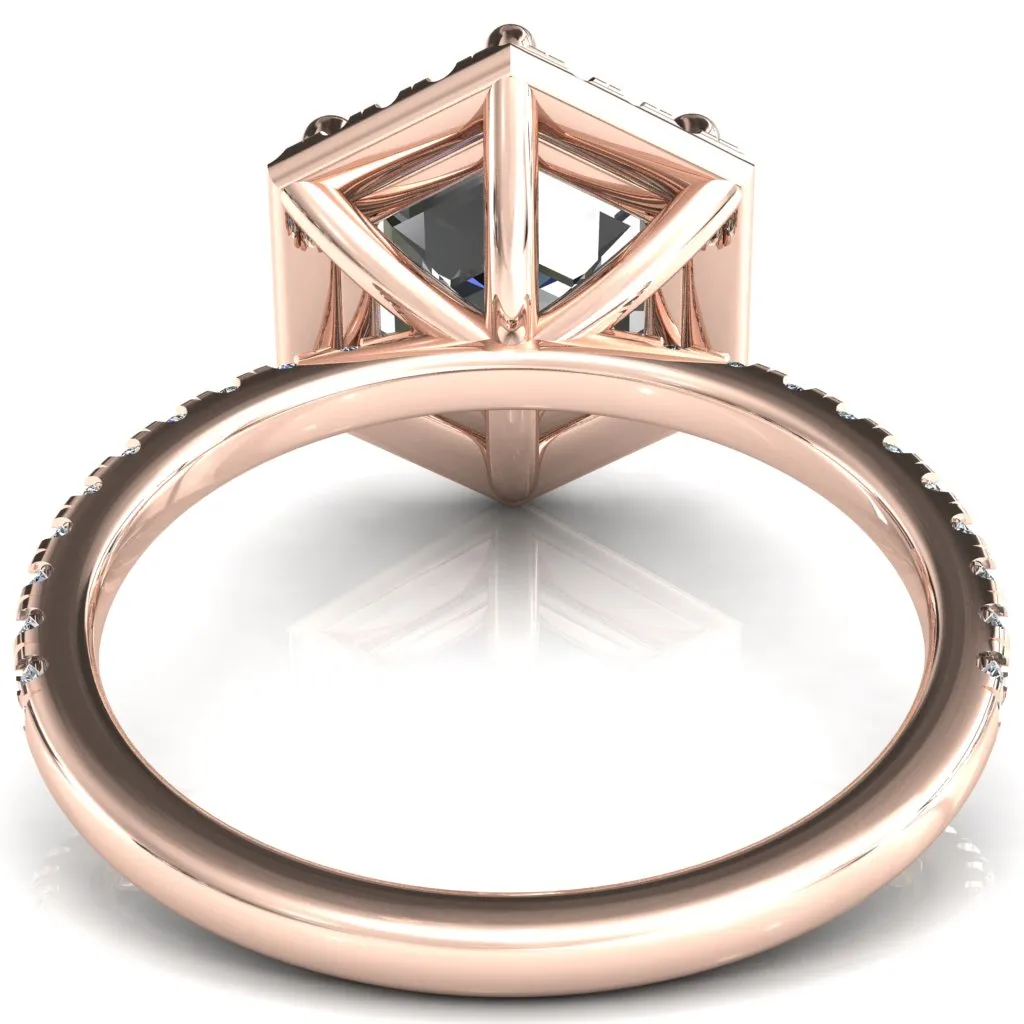 Lighthouse 8mm Hexagon Center Stone Halo 6 Prong Engagement Ring