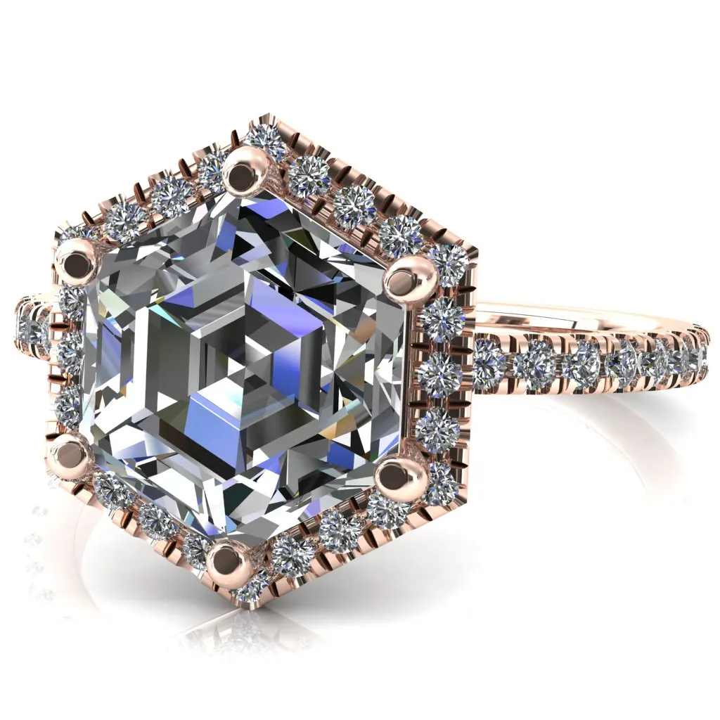 Lighthouse 8mm Hexagon Center Stone Halo 6 Prong Engagement Ring