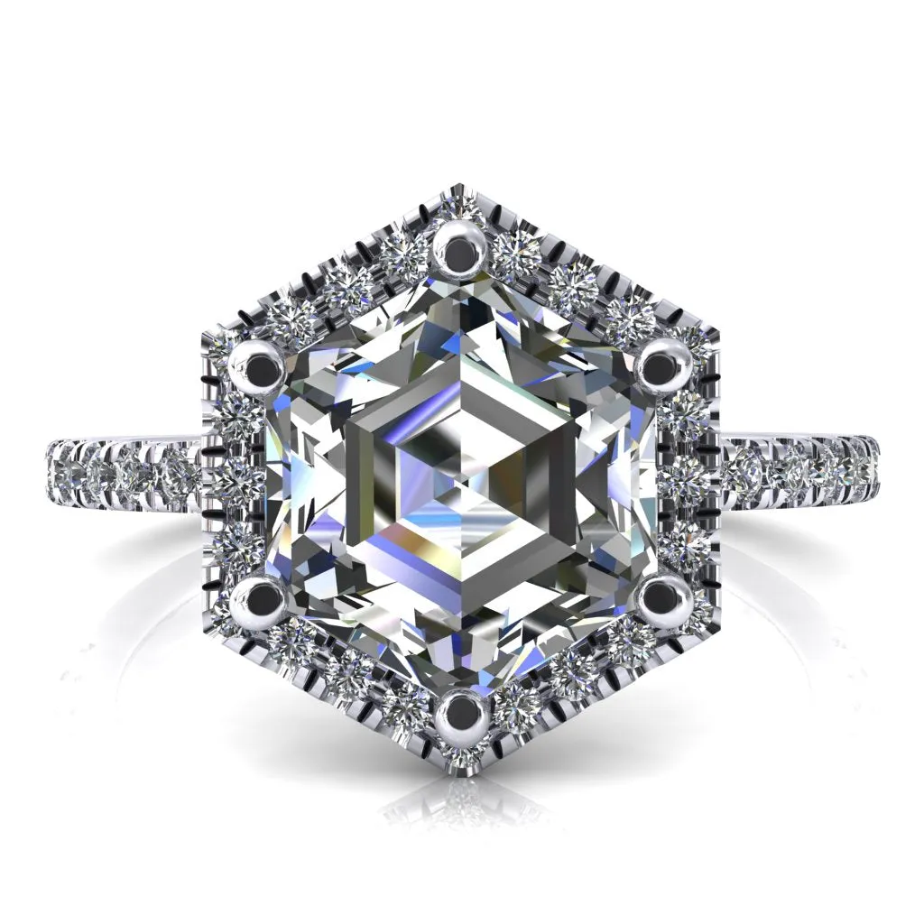 Lighthouse 8mm Hexagon Center Stone Halo 6 Prong Engagement Ring