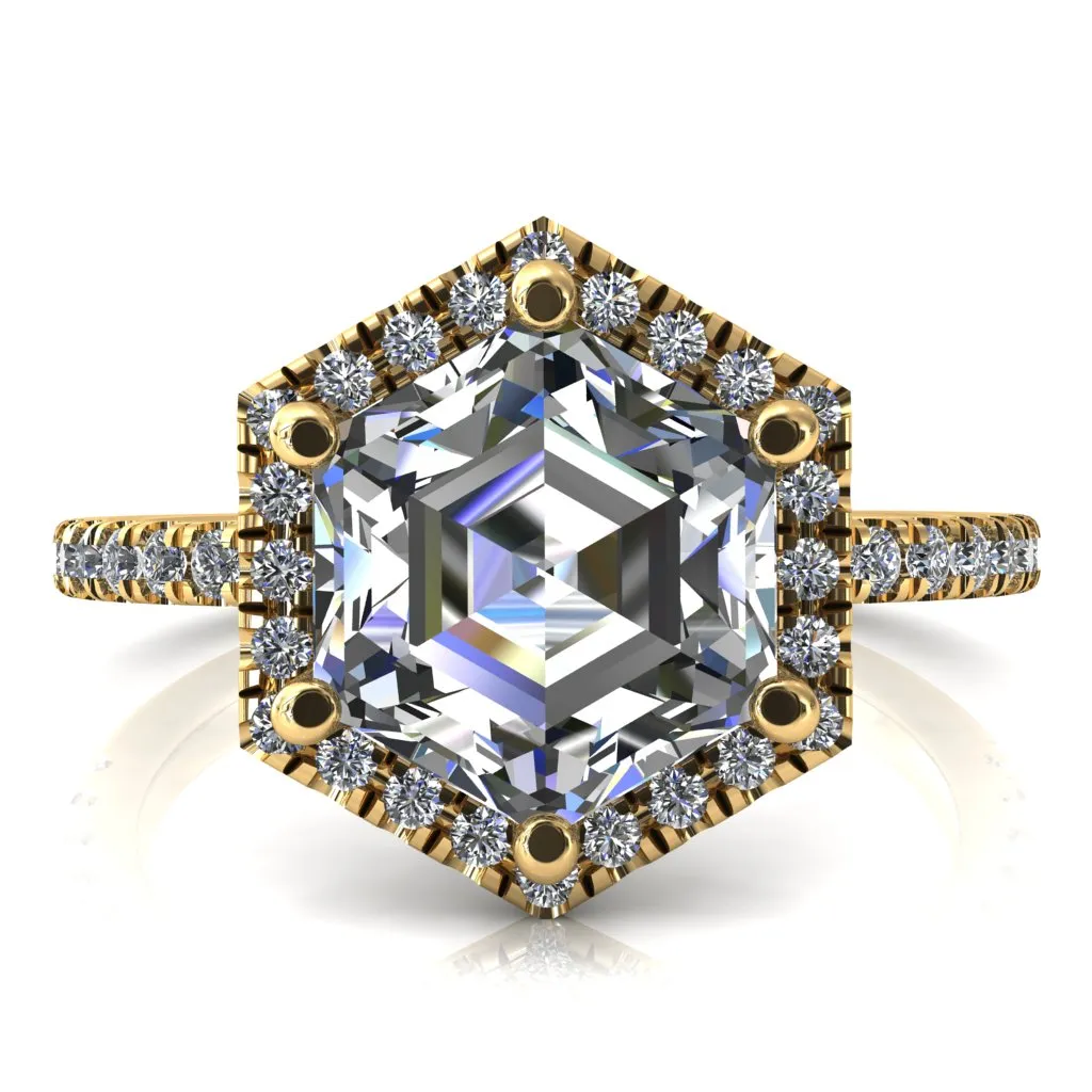 Lighthouse 8mm Hexagon Center Stone Halo 6 Prong Engagement Ring